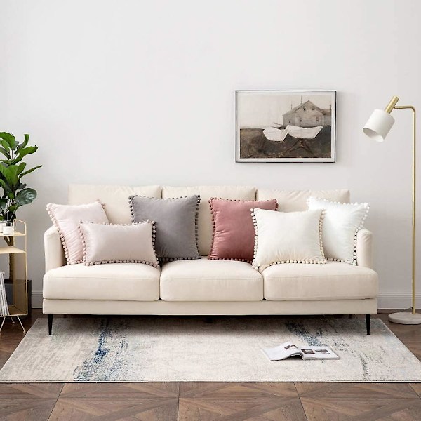 Paket med 2 Sammets-kuddfodral Pompom Dekorativa örngott Solida mjuka kuddfodral Med Poms Fyrkantig För Soffa Soffa Sovrum Bil 18x18tum Da 24 x24 Cream White