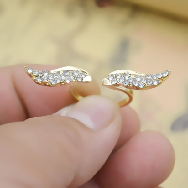 Vintage Retro Angel Wing forgyldte smykker med justerbare åbne ringe til kvinder