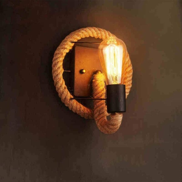 Vägglampa av hamparep Industriell stil retro vägglampa LED E27 Vägglampa för inomhusbruk Nattlampa Lämplig för vardagsrummet Bedro