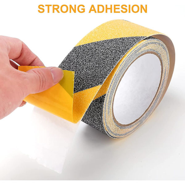 Skridsikker klæbende tape Skridsikker tape til indendørs og udendørs, ideel til trapper og trin, sort/gul, 5 cm x 10 m