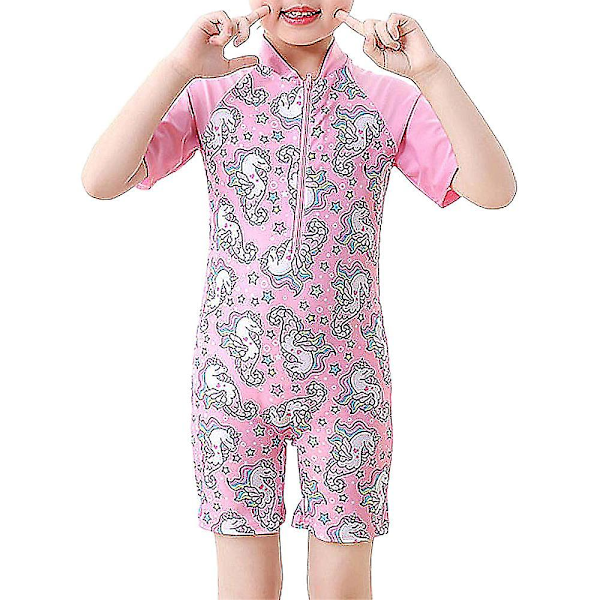 barn Jenter Gutter Sommer Badetøy Strand Tegneserie Print Zip One Piece Badedrakt Unicorn Print 9-12 Years