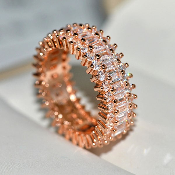 Kvinnor Creative Glittrande Cubic Zirconia inläggningar breda band ringar smycken present Golden US 9
