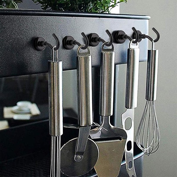 Magneter med kroge, magnetkroge, 8 superstærke neodymmagnetiske kroge område Køkken Badeværelse Soveværelse Garage Låserum Kontor Køleskab Black Maximum pulling force 25KG