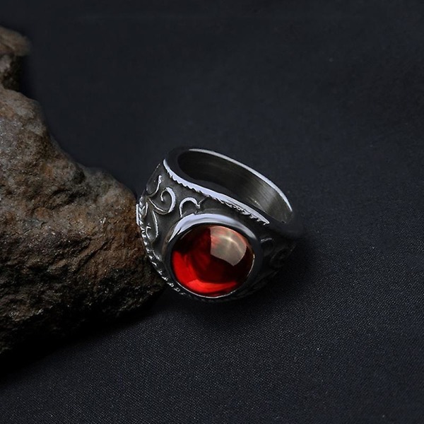Vintage rostfritt stål gotiska ringar för män och kvinnor graverade blommor med röd granat natursten fina smycken