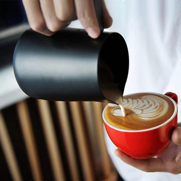 304 Mælkeskummer i rustfrit stål - 350/600 ml sort kaffekopkrus