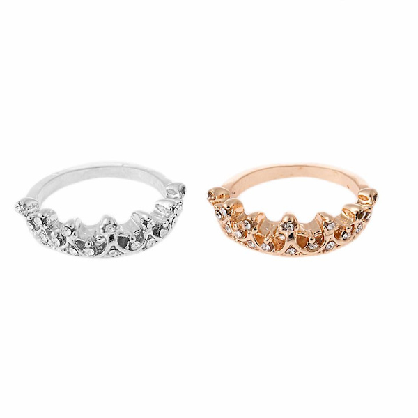 Kvinder Fashion Rhinestone indlagt hul krone finger ring bryllup smykker gave Silver US 7