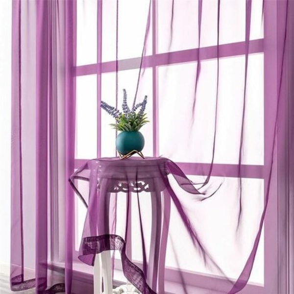 Voile Gardin Lilla 140x160 cm Blød Kort Gardinstang Lomme Klar til at hænge Semi-Sheer indendørs Voile Gardiner Sæt med 2 Cu