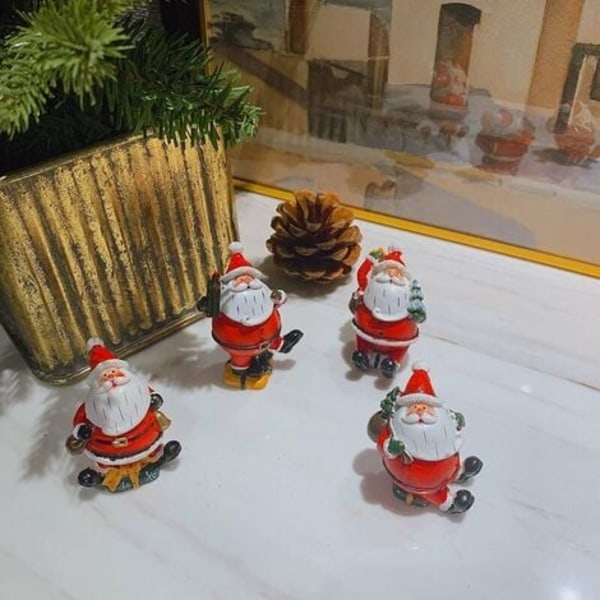 Miniatyyri jouluhahmot, 4 kpl Mini joulupukin koristeet Pienoisjoulukoristeet hartsi Santa Claus Figuri