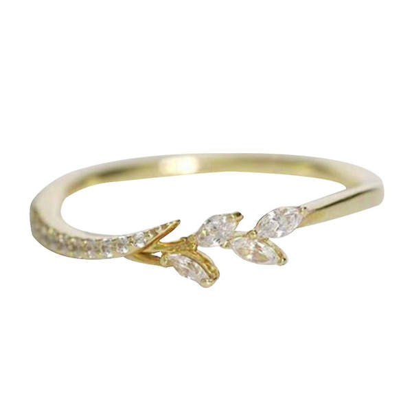 Dammode Bladform Marquise Cut Cubic Zircon Inlagd Finger Ring Smycken Golden US5