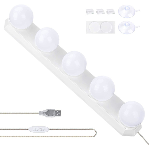 Sminkspegelljus, USB led spegellampa med 5 ledlampor 3 färglägen för sminkspegelbelysning i badrummet