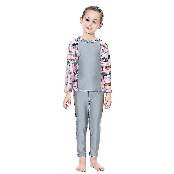 3kpl Kids Girls Muslim Modest Burkini Islamic Swimwear Grey 7-8 Years