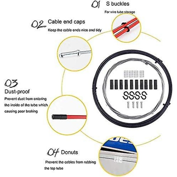 Universalskiftekabel ledningssæt 1,5 m frontskifterkabel og 2,1 m bagskifterkabel + hussæt til landevejs Mtb-cykel