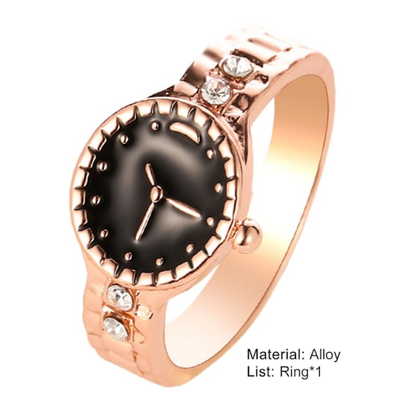 Watch Shape Rhinestone Alloy Pointer Round Dial Par Finger Ring För Cocktail Party Rose Gold US 9