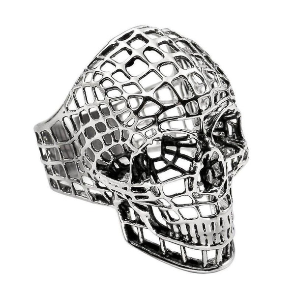 Mode Punk Hollow Out Skull Ring För män Trend Hip Hop Rock Halloween Party Street Smycken Present Silver