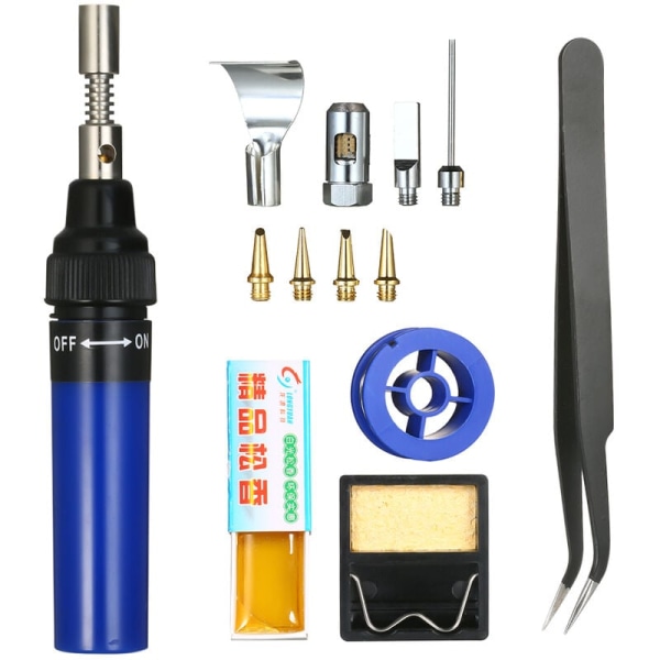 13 stk blå penn type gass loddebolt verktøy 3 i 1 multifunksjonelt gass loddebolt verktøy