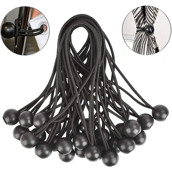 30 stykker presenningsstrammere, svart elastisk strikkstrikkballestrammer, for lysthus, presenning, camping, telt, gardinforlengelsesele