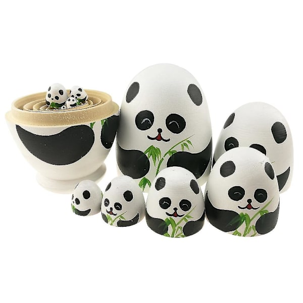 Sæt 10 stk Cute Panda Egg Shape Træ stablelegetøj