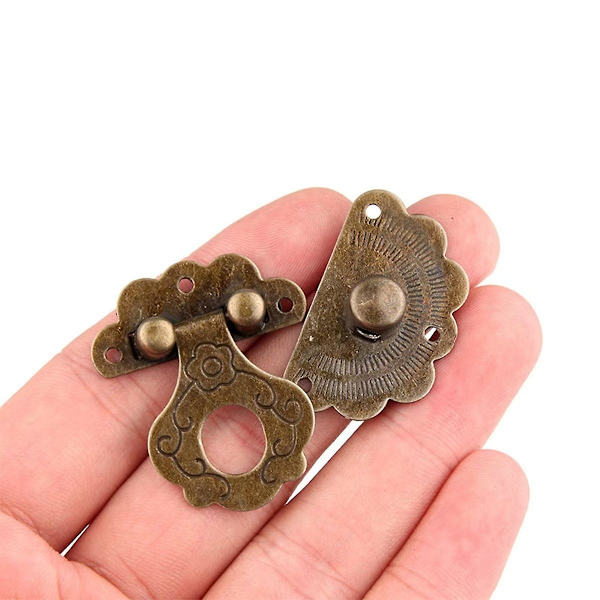 Antik stil träfodral Case Box Metalllås Hasp Spärr Brons Tone 2 Set