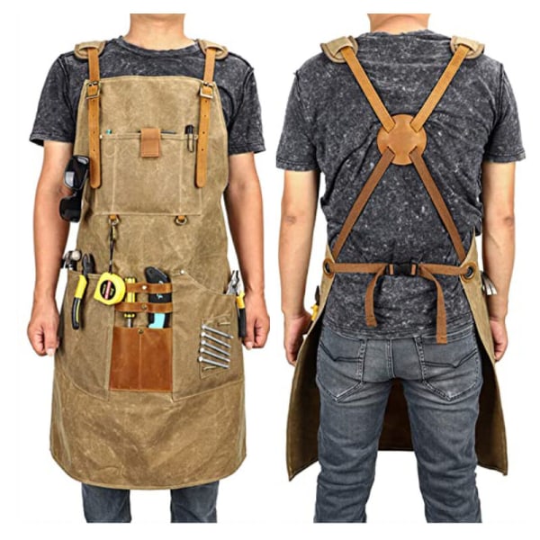 Beige Canvas Förkläde Multifunktionellt fickförkläde Quick Release Spänne Justerbart Förkläde
