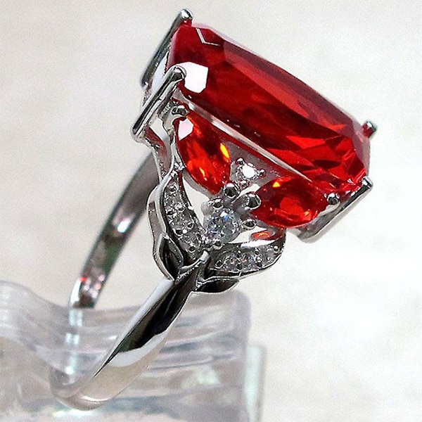 Kvinder Red Square Rhinestone Fashion Finger Ring Engagement Jubilæum smykker US 9