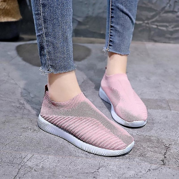 Kvinder Mesh Slip On Sport Flat Shoes Sneakers Pink 38