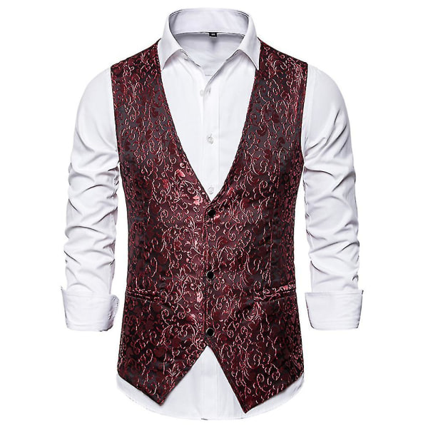 Enkeltspent vest for menn Slim Fit formell dressprint vest L Red