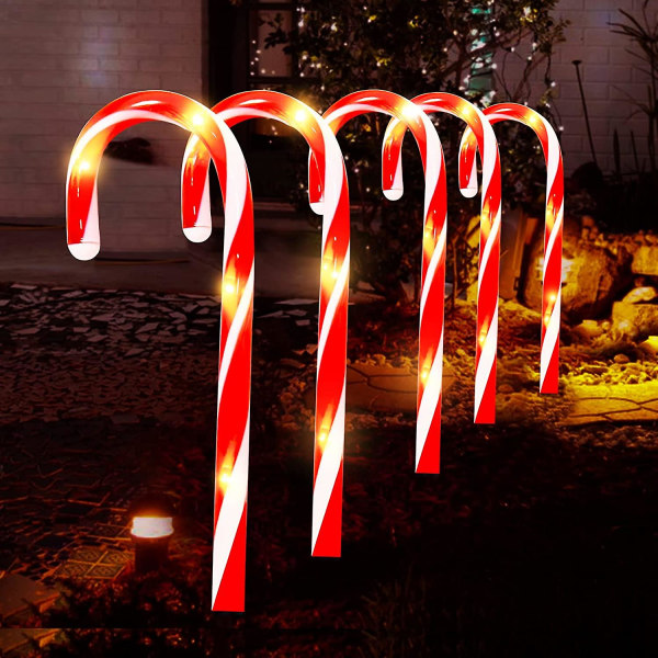 Valaistu ulkona oleva joulukoristelu, 5-pakkaiset joulupukin valot, led-aurinkovalo ulkopuutarhan sisustukseen Joulukarkkikeipun muotoinen, valaistu