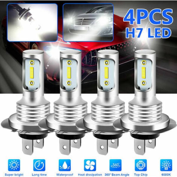 4kpl 1860 H7 80W High Power LED-sumuvalolamppu auton ajovalon polttimo 6000K valkoinen valo，