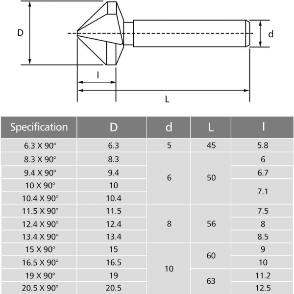 HSS 6542 90° konisk bor Forsenking forsenket vriderbor sylindrisk avgradingskutter for tremetall PVC-maskin