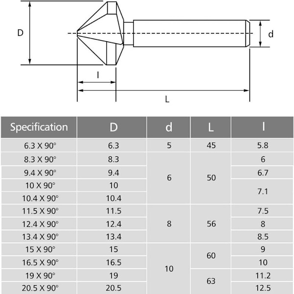HSS 6542 90° konisk borr Försänkt försänkt spiralborr Cylindrisk avgradningsfräs för trämetall PVC-maskin