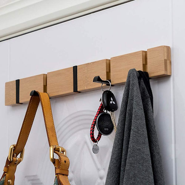 Moderne vægkrog, knagerække i træ Foldbar bambus knagerække med 4/5 bevægelige kroge til jakker 5 hooks 5 hooks
