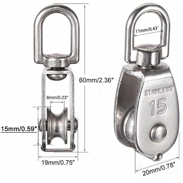 Rustfrit stål løfteremskive enkelt og dobbelt remskive (M15 (enkelt) 6stk),