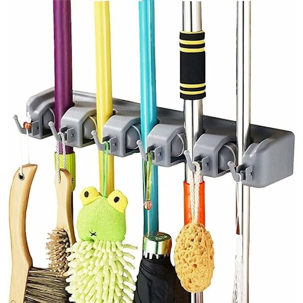 Multifunktionel plastik sort kortkugle, moppekrogholder, moppeafløbsstativ - lysegrå 5 kroge 6 kroge, til hjemmet