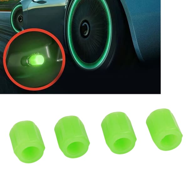 4 stk. Grønne fluorescerende natlysende ventilhætter til bildæk til bilmotorcykel