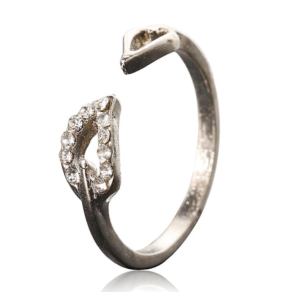 Mote Dame Justerbare Rhinestones Blader Åpningsmansjett Ring Smykkegave Gold