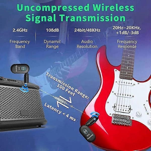 2-till-1 A14 Elgitarr Trådlös Sändare Trådlös Transceiver Trådlös Pickup Gitarr Trådlös