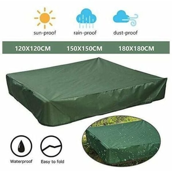 Sandkassebetræk 150x150 cm Vandtæt betræk UV-beskyttelse 70 % beskyttelse til Oxford Sandkasse med snøre, Grøn (150x15)