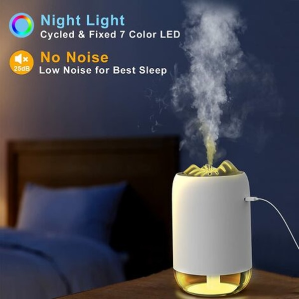 Luftfukter med 7 LED-farger, 2 tåkemoduser, aromadiffuser med automatisk avstengning, bærbar og 260 ml luftfukter for av