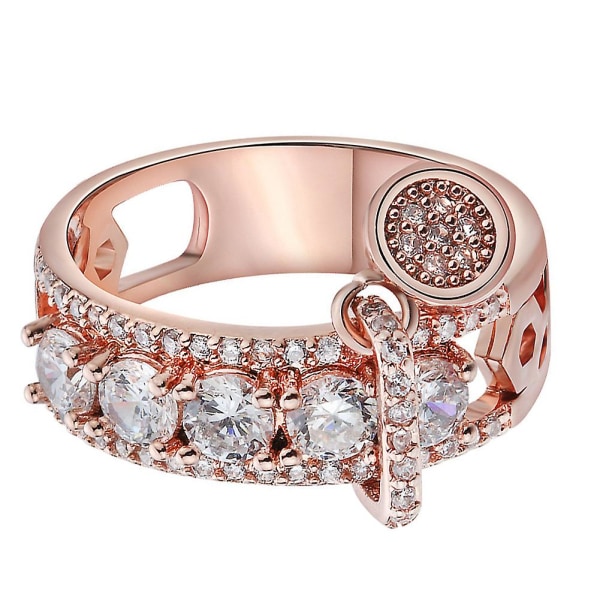 Luksus kvinner Cubic Zirconia innlagt rund sjarmring bryllupsfest smykker gave Golden US 7