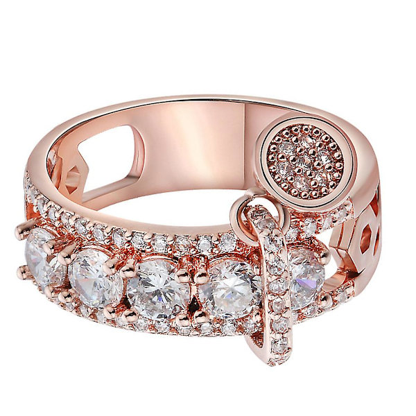 Lyx Kvinnor Cubic Zirconia Inlagd Rund Charm Ring Bröllopsfest Smycken Present Golden US 9