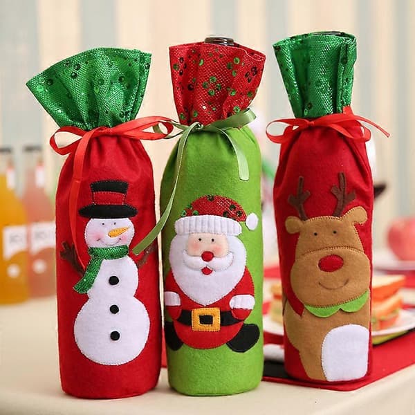 XIANRENGE 3-pack julvinflaskpåsar för presenter Presentpåsar för flaskor Vinflaskskyddspåsar Dragsko Julklappspåsar Presentinslagning