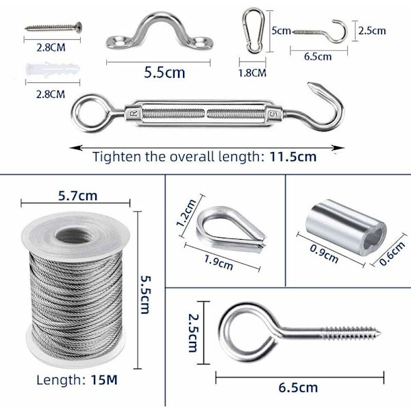 Set One (30m) Wire Rope Hanger Kit Wire Rope Set Spännfäste fjäderkrok