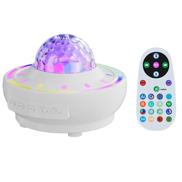 Aurora Projektorlampe – Bluetooth LED 4 Moduser – Rytmisk Musikk – Hvit Nattstemning