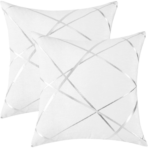 Dekorativ soffa örngott, soffa tjock kudd örngott, fyrkantig grå lyx kuddar 2 set 50*50 cm Blanc