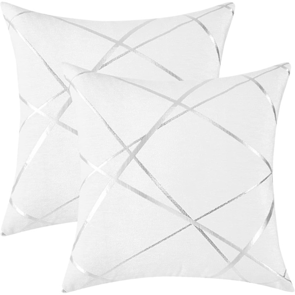 Dekorativ soffa örngott, soffa tjock kudd örngott, fyrkantig grå lyx kuddar 2 set 60*60 cm Blanc