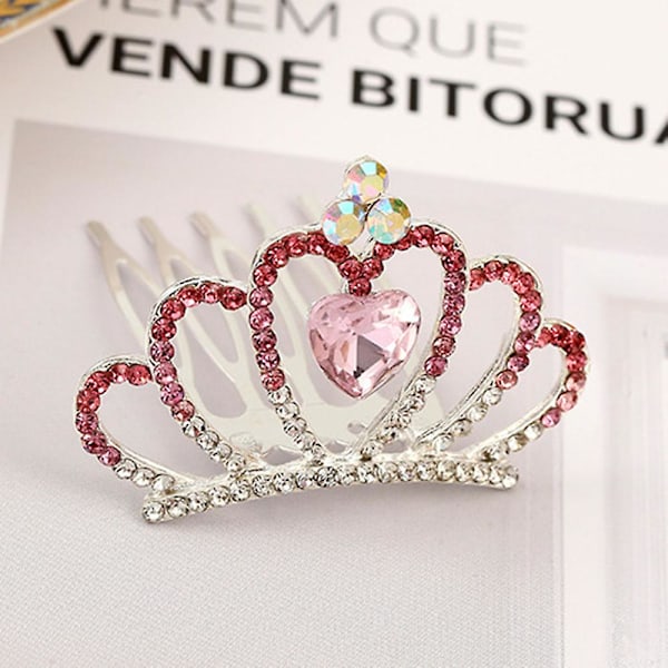 Tjejer Insert Comb Bow-kont Hårkam Krona Blomma Huvudbonad Barndagspresent Pink A