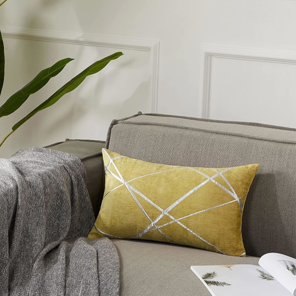 Dekorativ soffa örngott, soffa tjock kudd örngott, fyrkantig grå lyx kuddar 2 set 30*50 cm Jaune