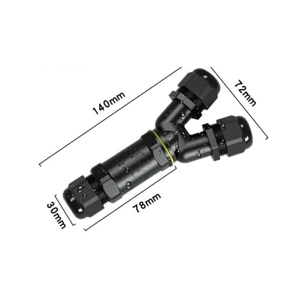 Ip68 vanntett koblingsboks 3-polet Y-form utendørs kabelkontakt for 4-8 mm kabel ekstern hylsekobling utendørs elektrisk boks koblingsboks, svart