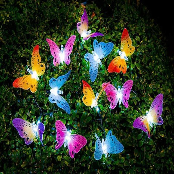 12led Solar Butterfly String Lights röd, gul, blå och grön Solar Multicolor LED Butterfly String Lights Fyra färger