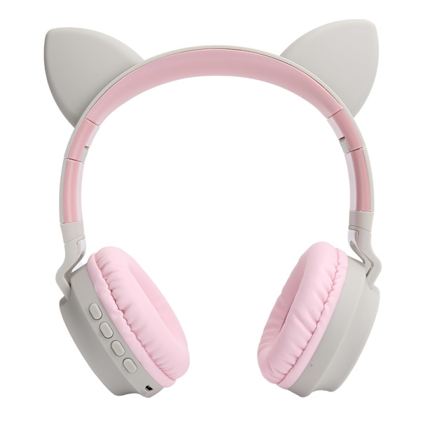 3D LED Kattöron Trådlöst Bluetooth 5.0 Vikbart Headset med Mikrofon Grå Rosa